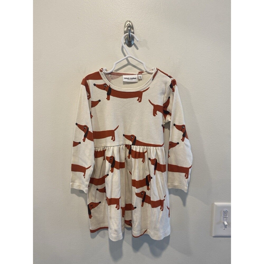 Mini Rodini Daschund Long Sleeve Dress 104/110 (3-5 years) dogs Organic cotton